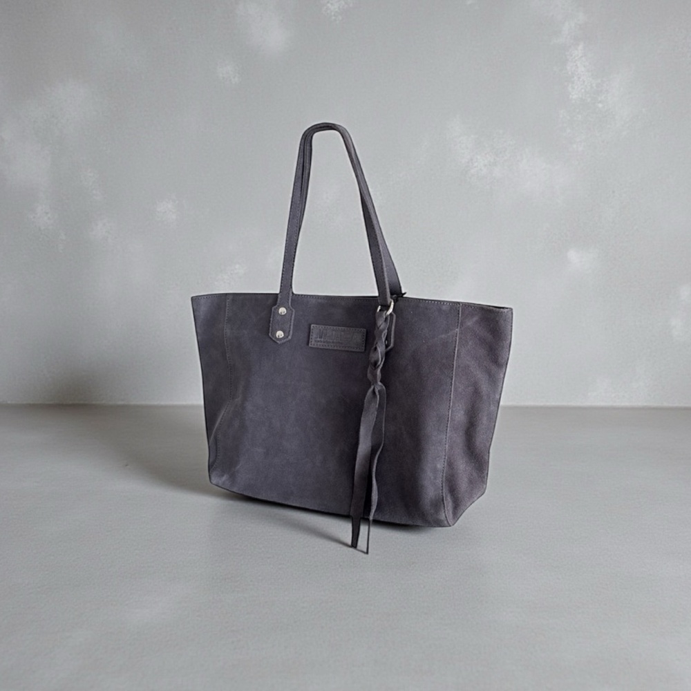 M.I.L.A. Luxe Bag Suede Charcoal Gray Tote Shoulder Bag NWT